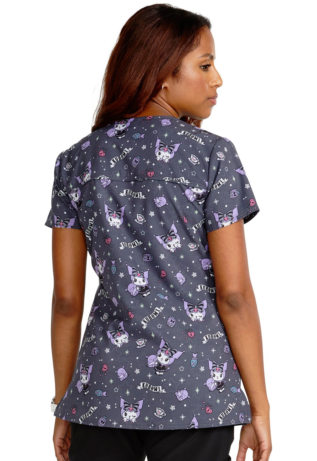 Kuromi Fortunes Cherokee Tooniforms Sanrio V Neck Scrub Top TF776 KUFT - Scrubs Select