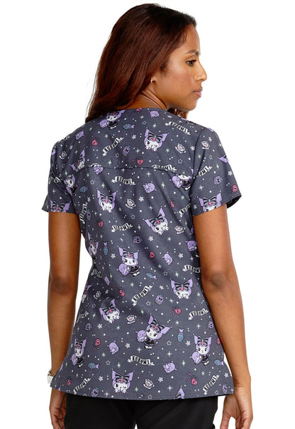 Kuromi Fortunes Cherokee Tooniforms Sanrio V Neck Scrub Top TF776 KUFT - Scrubs Select