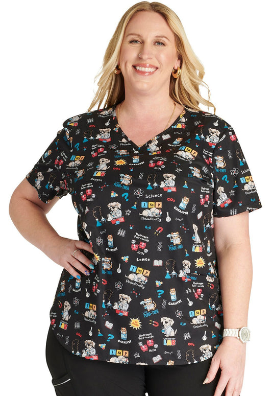Lab Purr - tners Cherokee Dog Cat Print V Neck Scrub Top CK637 LBPT - Scrubs Select