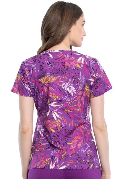 Leaves Print Cherokee V Neck Scrub Top CK616 FAIV - Scrubs Select