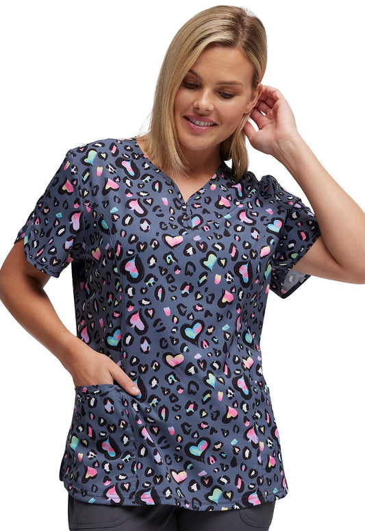 Leopard Sweetheart Heartsoul Print V Neck Scrub Top HS643 LPSH - Scrubs Select
