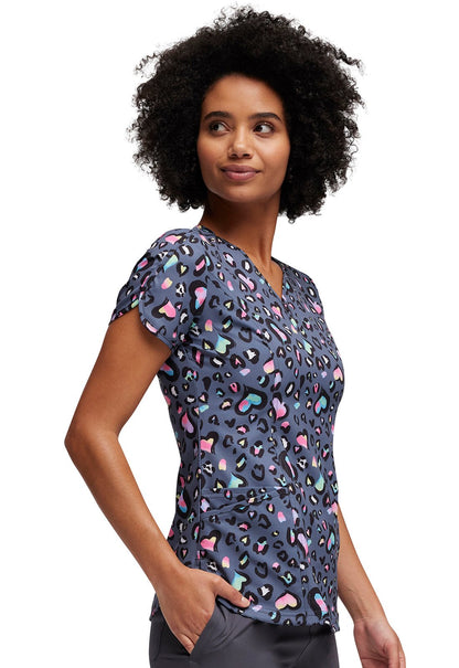 Leopard Sweetheart Heartsoul Print V Neck Scrub Top HS643 LPSH - Scrubs Select