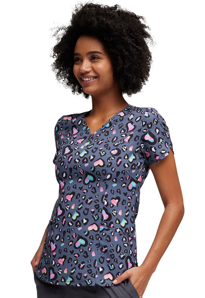 Leopard Sweetheart Heartsoul Print V Neck Scrub Top HS643 LPSH - Scrubs Select