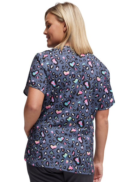 Leopard Sweetheart Heartsoul Print V Neck Scrub Top HS643 LPSH - Scrubs Select