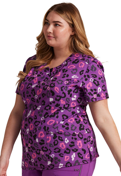 Leopard Vibes Cherokee Infinity Round Neck Scrub Top CK609 LPVB - Scrubs Select