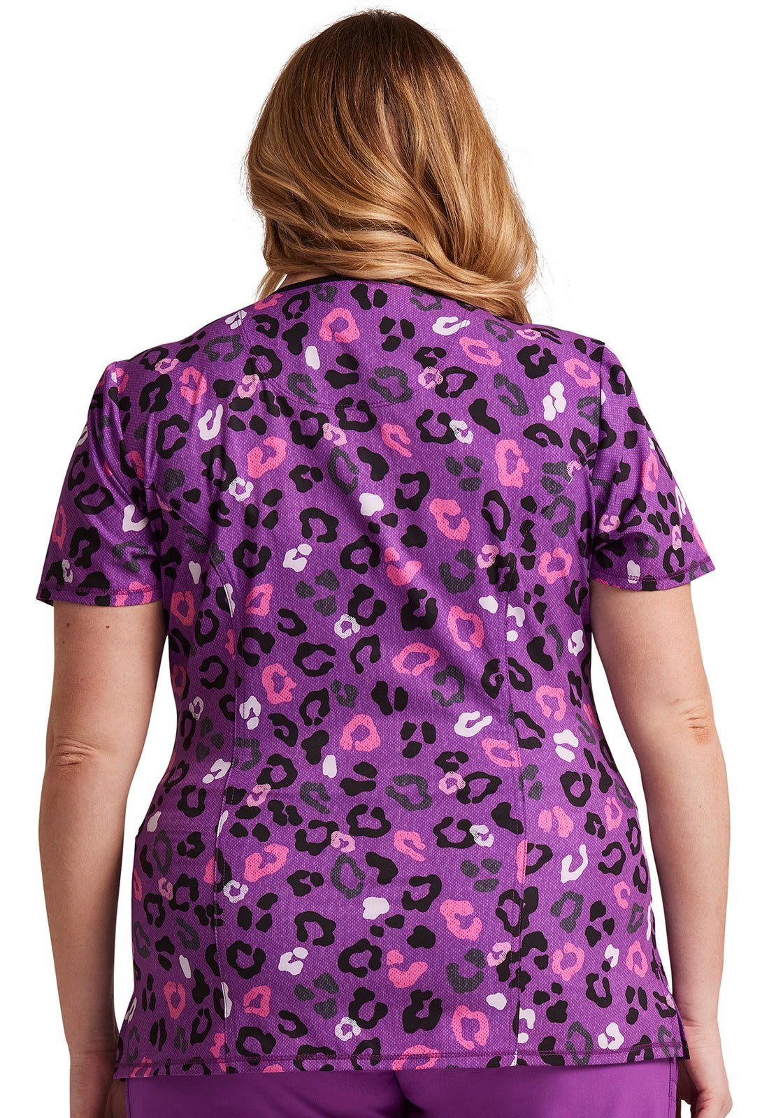 Leopard Vibes Cherokee Infinity Round Neck Scrub Top CK609 LPVB - Scrubs Select