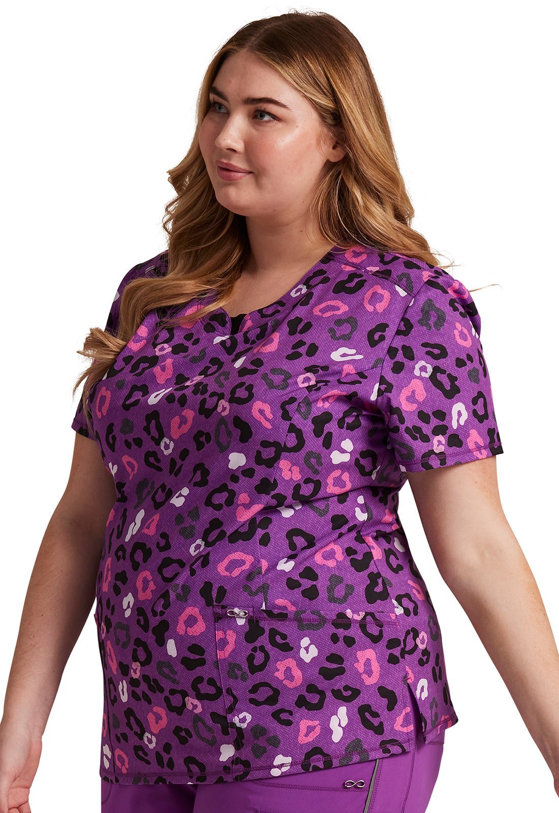 Leopard Vibes Cherokee Infinity Round Neck Scrub Top CK609 LPVB - Scrubs Select