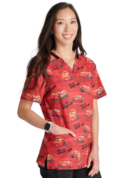 Lightning McQueen Cherokee Tooniforms Disney Unisex V Neck Scrub Top TF728 CSYT - Scrubs Select