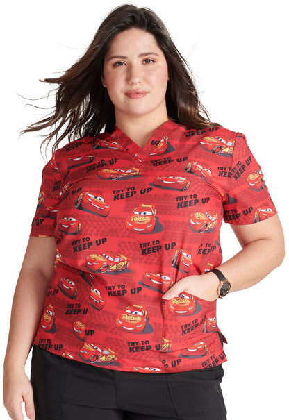 Lightning McQueen Cherokee Tooniforms Disney Unisex V Neck Scrub Top TF728 CSYT - Scrubs Select
