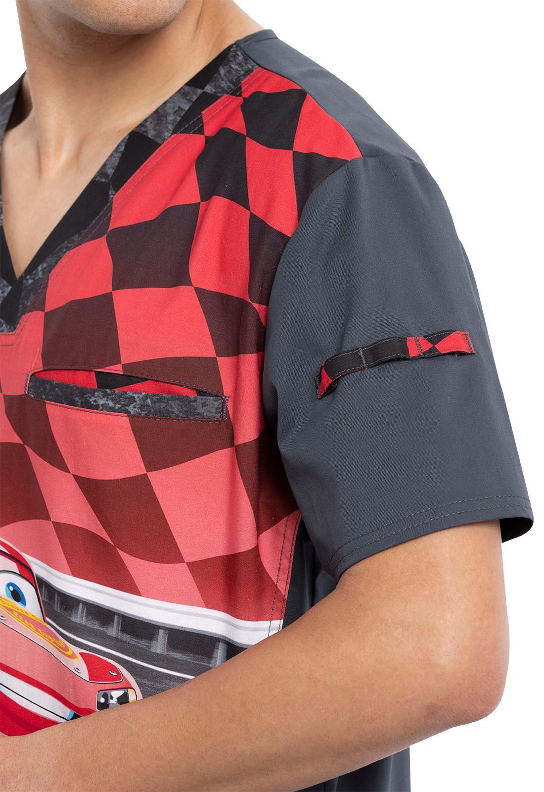 Lightning McQueen Tooniforms Disney Men's V Neck Scrub Top TF700 CSTQ - Scrubs Select