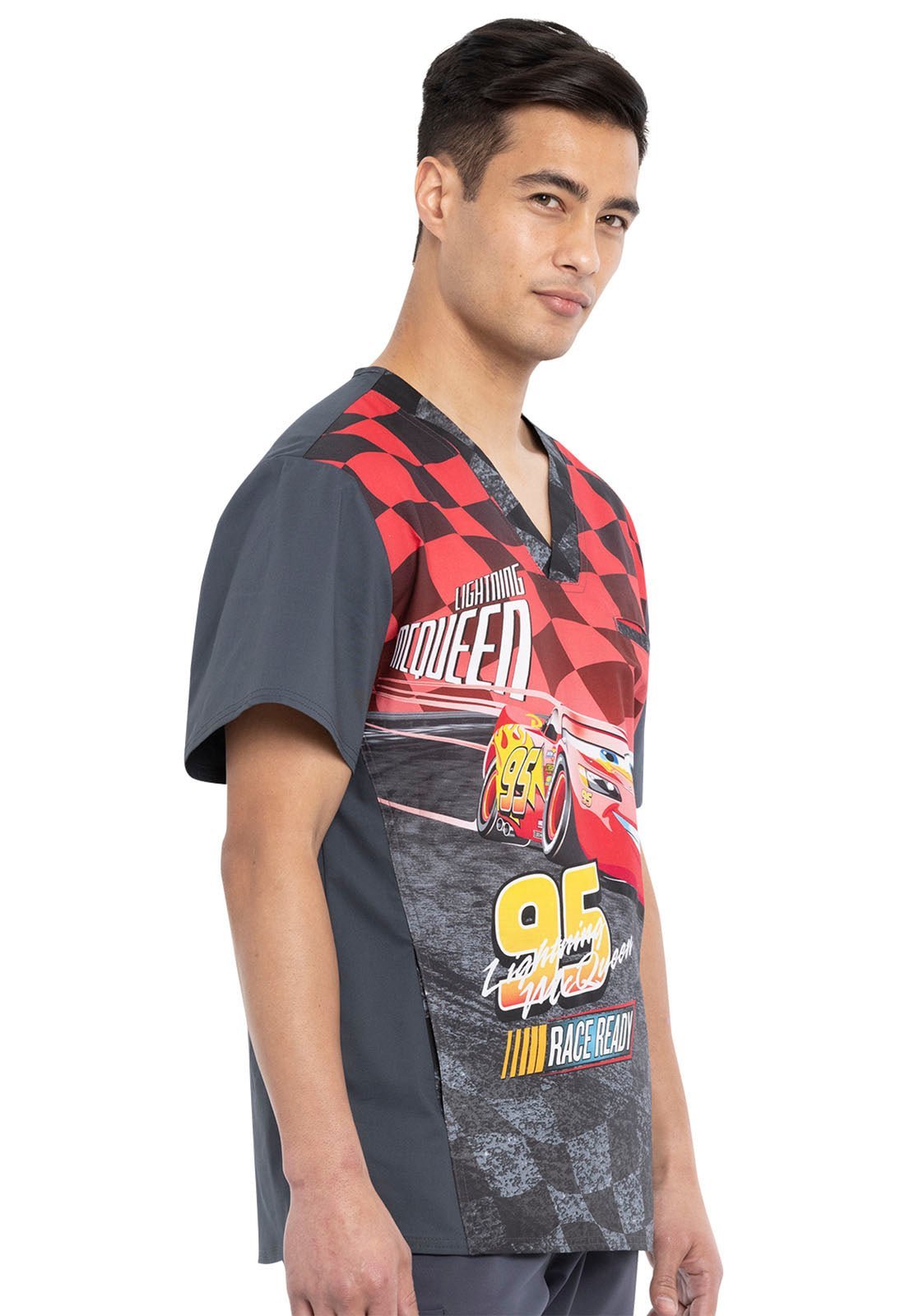 Lightning McQueen Tooniforms Disney Men's V Neck Scrub Top TF700 CSTQ - Scrubs Select