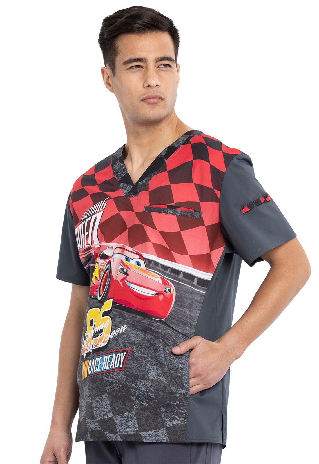 Lightning McQueen Tooniforms Disney Men's V Neck Scrub Top TF700 CSTQ - Scrubs Select