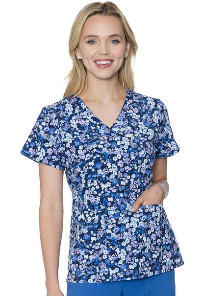 Lilac Floral Med Couture Print V Neck Scrub Top MC8564 LIFL - Scrubs Select