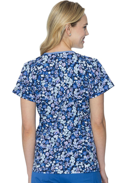 Lilac Floral Med Couture Print V Neck Scrub Top MC8564 LIFL - Scrubs Select