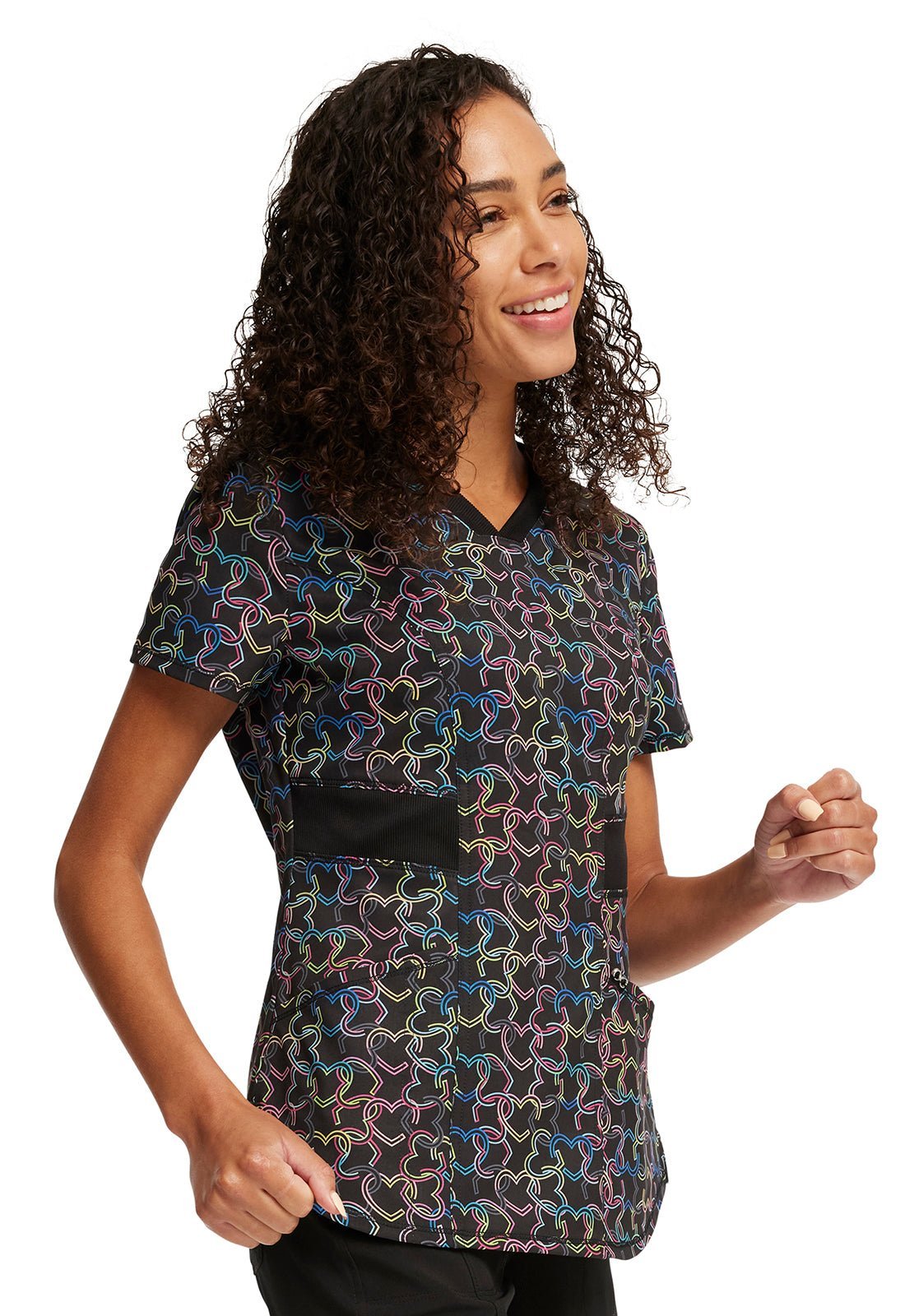 Links Of Love Cherokee Heart Infinity Print V Neck Scrub Top CK771 LNKV - Scrubs Select