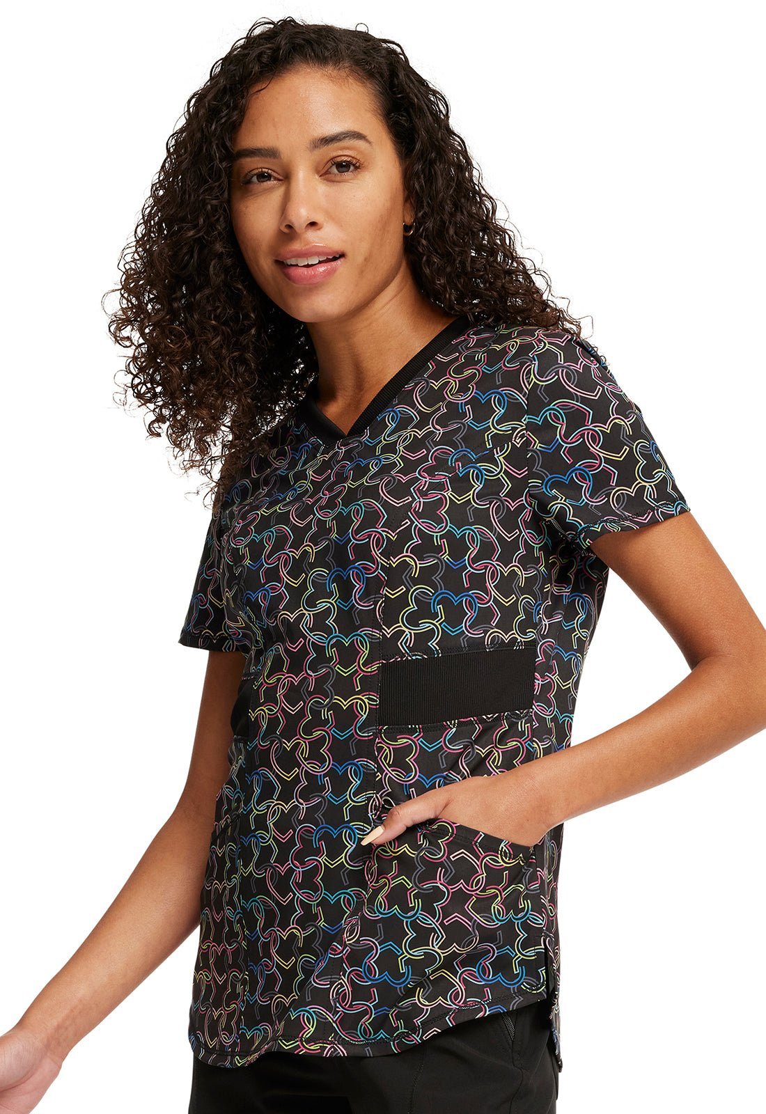 Links Of Love Cherokee Heart Infinity Print V Neck Scrub Top CK771 LNKV - Scrubs Select