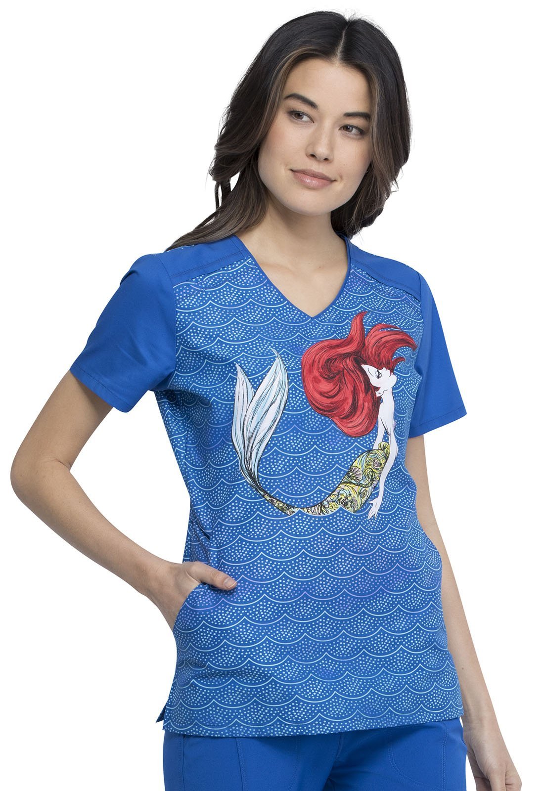 Little Mermaid Tooniforms Licensed Disney Princess V Neck Scrub Top TF630 PRML - Scrubs Select