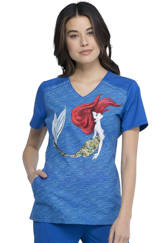Little Mermaid Tooniforms Licensed Disney Princess V Neck Scrub Top TF630 PRML - Scrubs Select