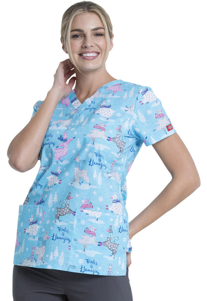 Llama Print V Neck Scrub Top DK704 WILL - Scrubs Select