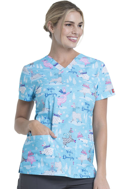 Llama Print V Neck Scrub Top DK704 WILL - Scrubs Select