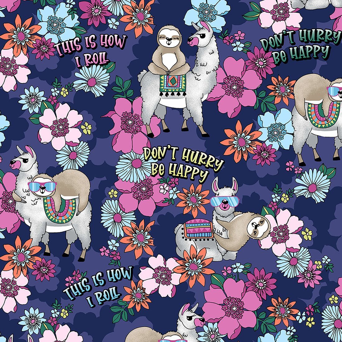 Llama Sloth Cherokee iFlex Print V Neck Knit Panel Scrub Top CK636 HYPL - Scrubs Select