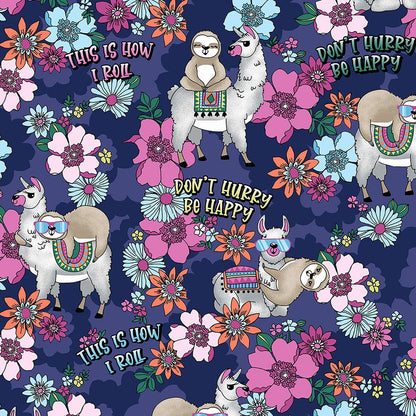 Llama Sloth Cherokee iFlex Print V Neck Knit Panel Scrub Top CK636 HYPL - Scrubs Select