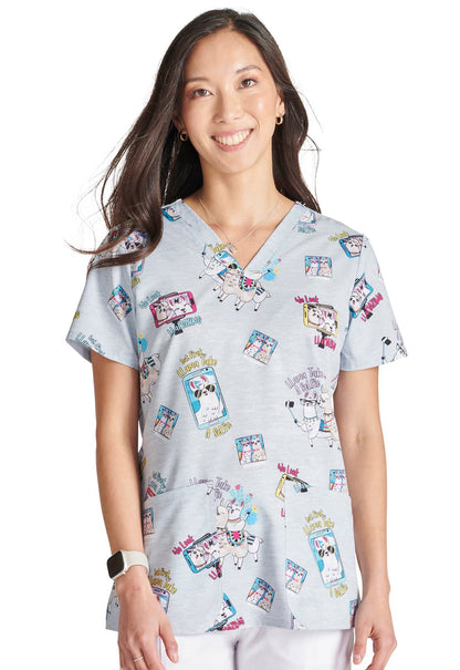 Llama Take A Selfie Cherokee Print V Neck Scrub Top CK671 LESF - Scrubs Select
