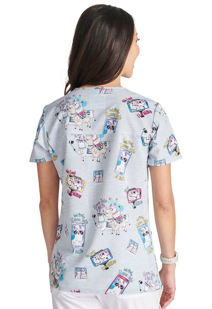 Llama Take A Selfie Cherokee Print V Neck Scrub Top CK671 LESF - Scrubs Select
