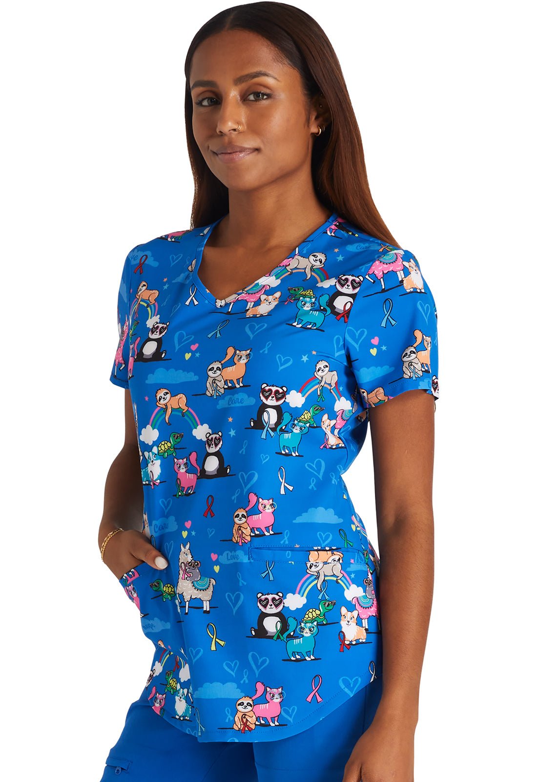 Loving Cause Cherokee All Awareness Animal Print V Neck Scrub Top CK637 LVCS - Scrubs Select