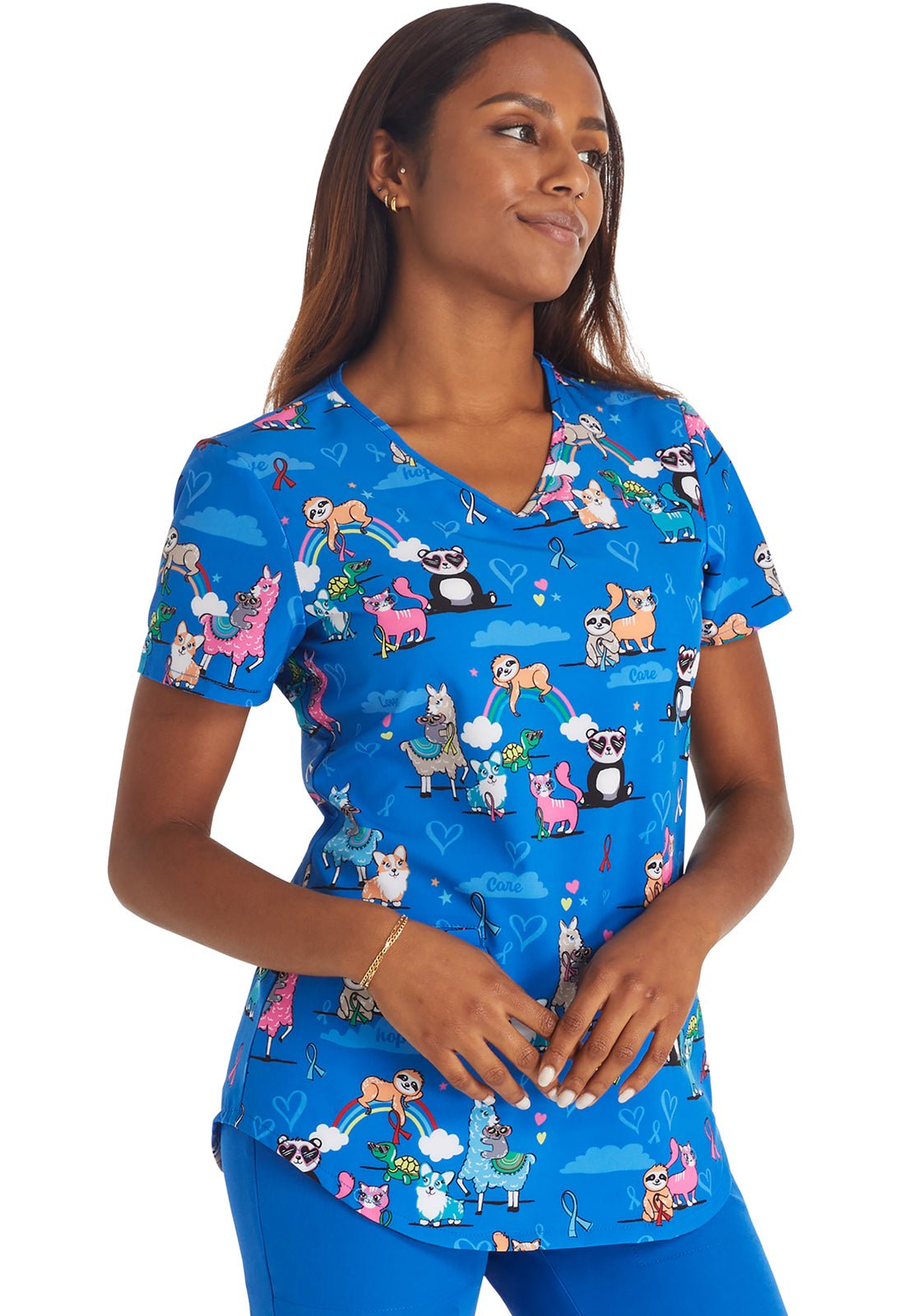 Loving Cause Cherokee All Awareness Animal Print V Neck Scrub Top CK637 LVCS - Scrubs Select