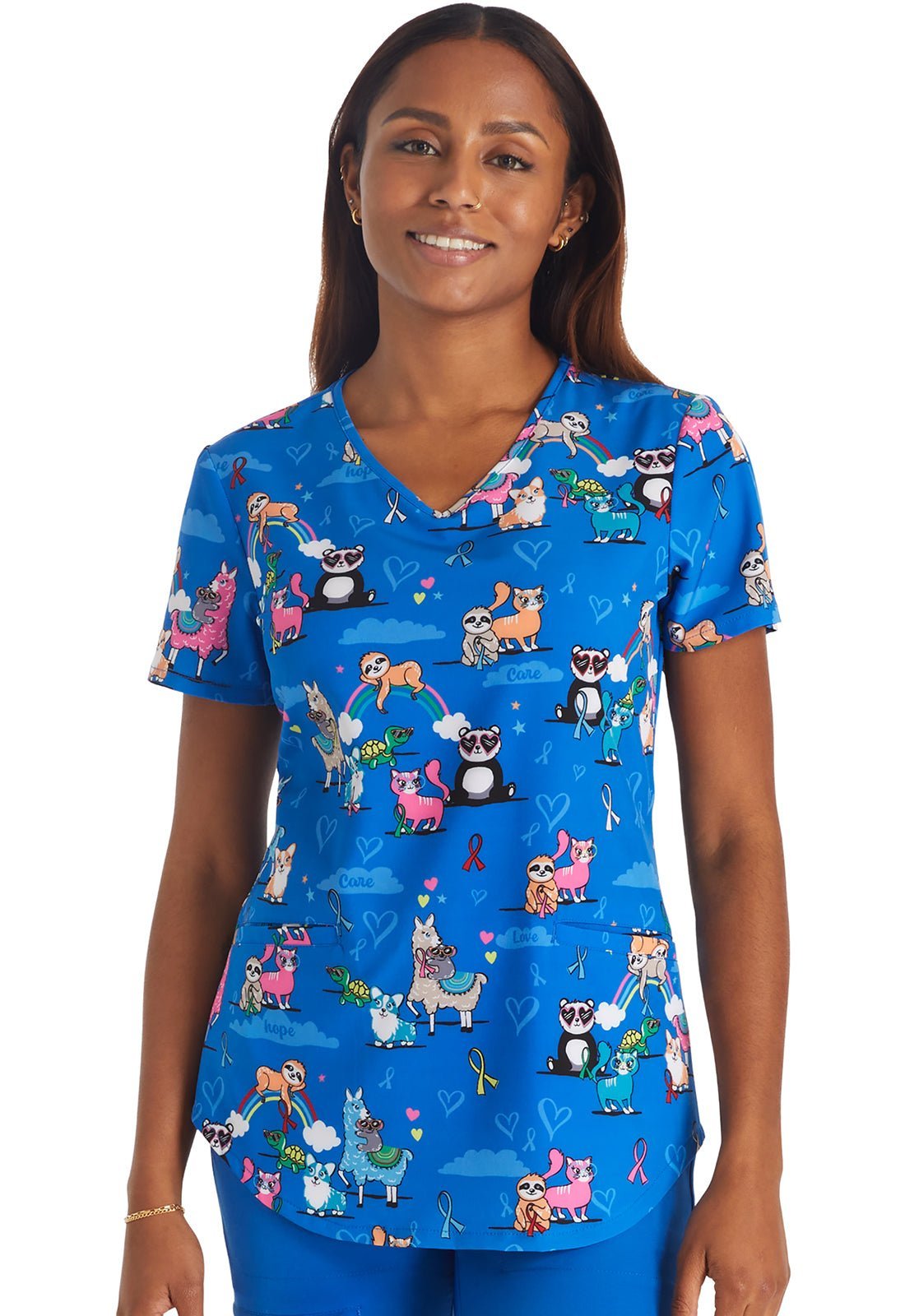 Loving Cause Cherokee All Awareness Animal Print V Neck Scrub Top CK637 LVCS - Scrubs Select