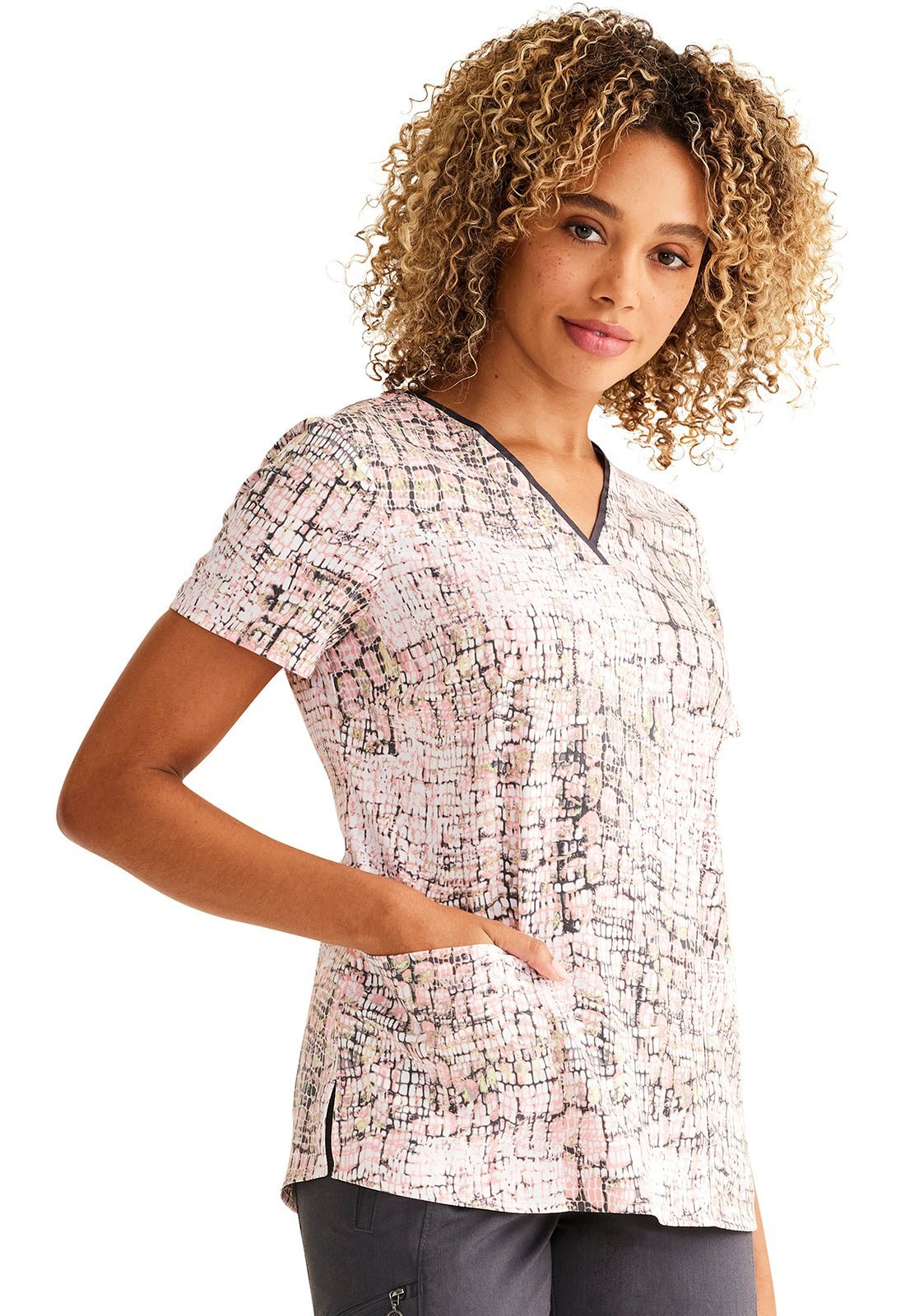 Loving My Skin Healing Hands Print Scrub V Neck Top 2266 LYSP - Scrubs Select