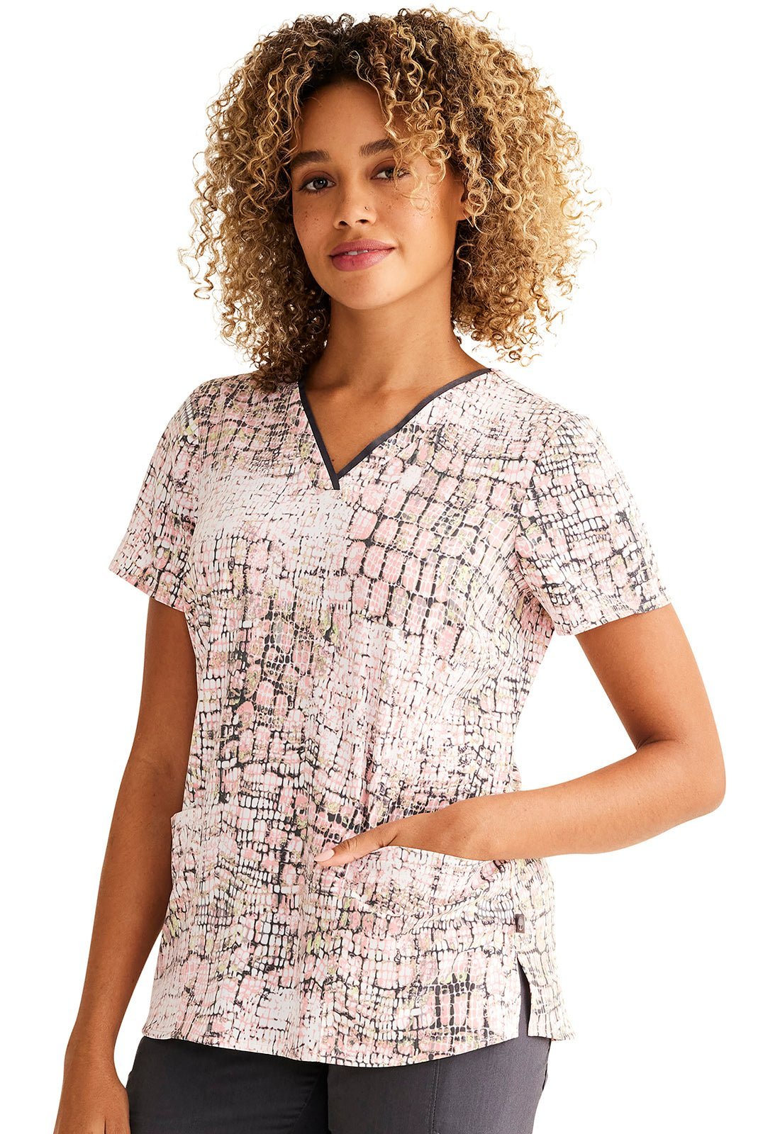 Loving My Skin Healing Hands Print Scrub V Neck Top 2266 LYSP - Scrubs Select