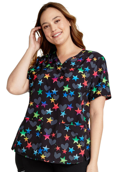 Loving Stars Cherokee Print V Neck Scrub Top CK703 LVSS - Scrubs Select