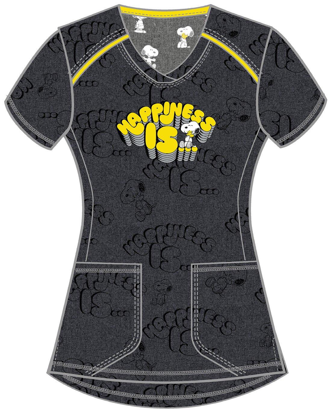 Make Me Happy Cherokee Peanuts Snoopy Infinity Print V Neck Scrub Top CK713 PNAY - Scrubs Select