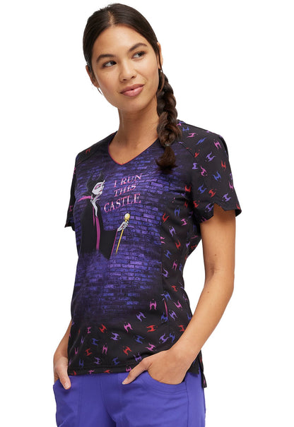 Maleficent HeartSoul Print Disney V Neck Scrub Top HS793 VITL - Scrubs Select