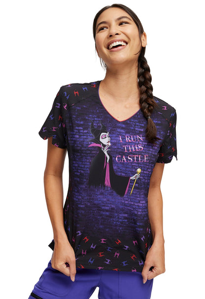 Maleficent HeartSoul Print Disney V Neck Scrub Top HS793 VITL - Scrubs Select