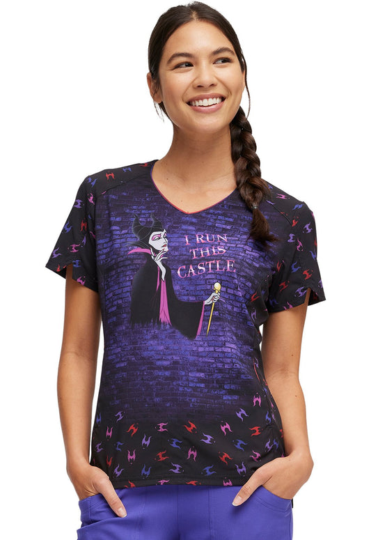 Maleficent HeartSoul Print Disney V Neck Scrub Top HS793 VITL - Scrubs Select