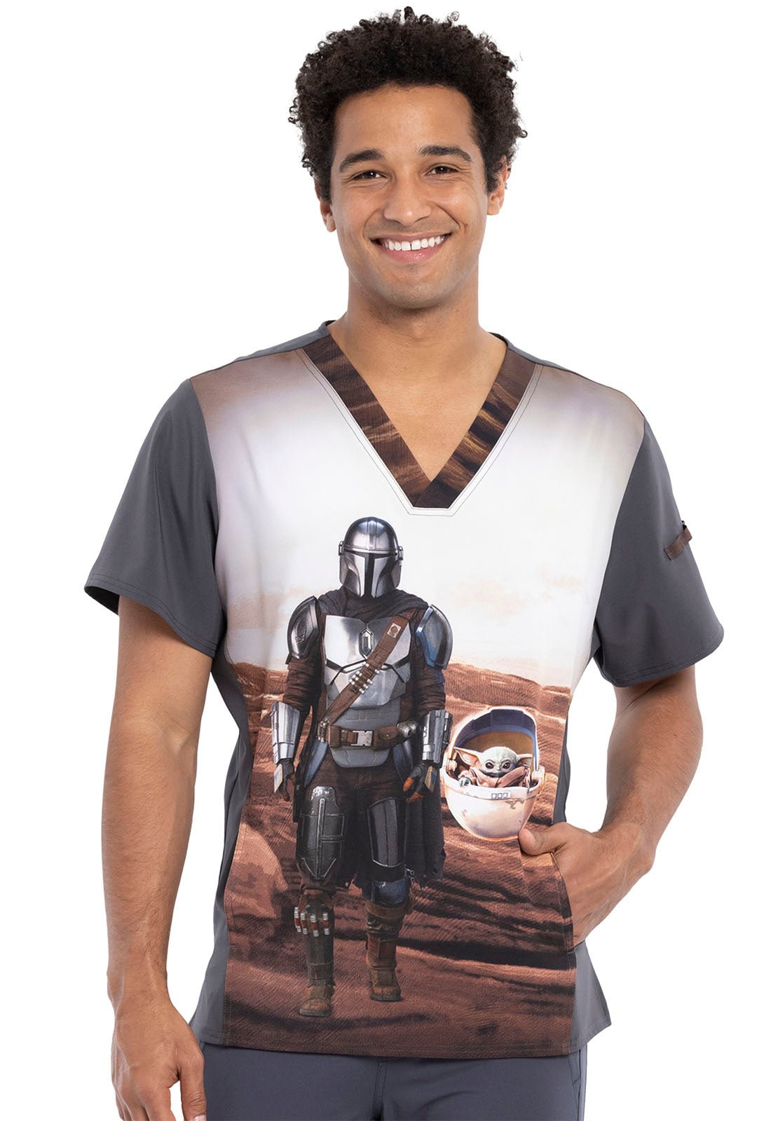 Mandalorian Tooniforms Licensed Star Wars Men's V Neck Scrub Top TF708 MDLO - Scrubs Select