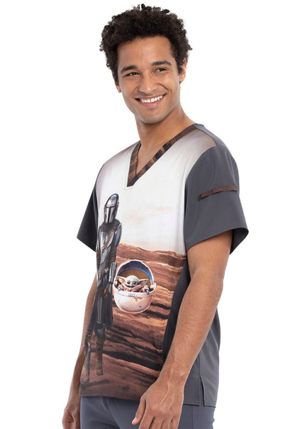 Mandalorian Tooniforms Licensed Star Wars Men's V Neck Scrub Top TF708 MDLO - Scrubs Select