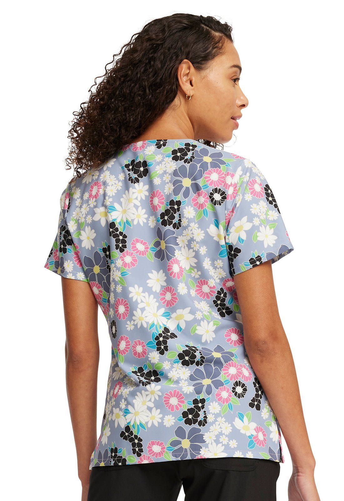 Many Minnie Flowers Tooniforms Disney V Neck Scrub Top TF614 MNYN - Scrubs Select
