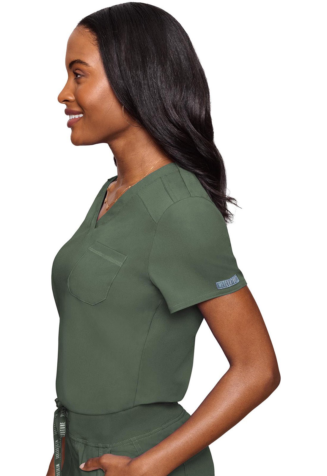 Med Couture Touch V Neck Scrub Top MC7448 in Black, Caribbean, Ciel, Navy, Pewter, Royal, Wine - Scrubs Select