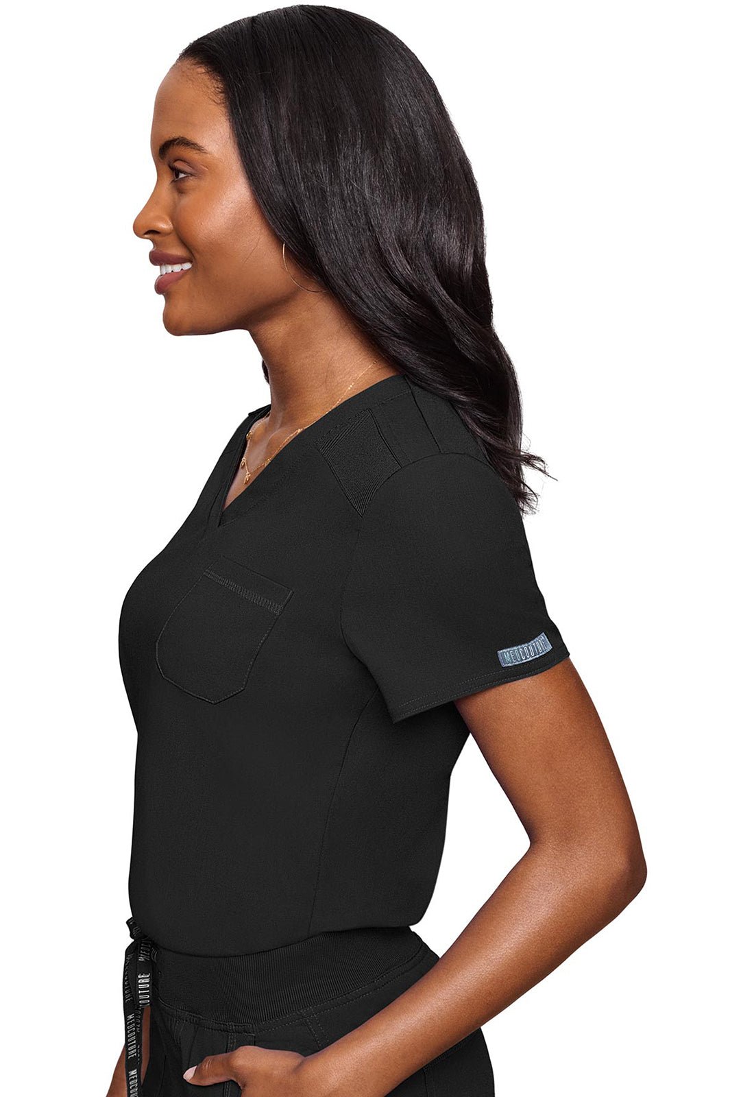 Med Couture Touch V Neck Scrub Top MC7448 in Black, Caribbean, Ciel, Navy, Pewter, Royal, Wine - Scrubs Select