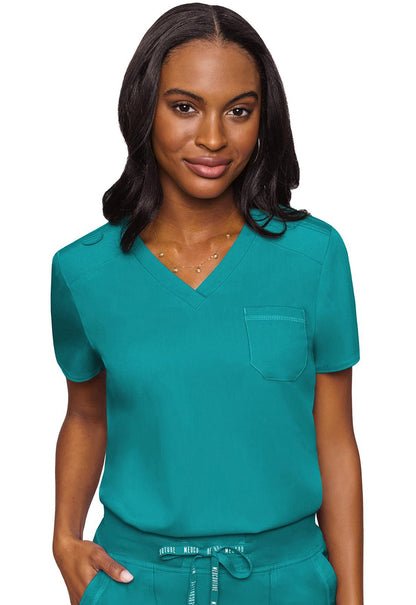 Med Couture Touch V Neck Scrub Top MC7448 in Eggplant, Pink, Lilac, Olive, Sea Mist, Slate, Teal - Scrubs Select
