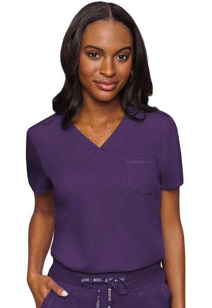 Med Couture Touch V Neck Scrub Top MC7448 in Eggplant, Pink, Lilac, Olive, Sea Mist, Slate, Teal - Scrubs Select