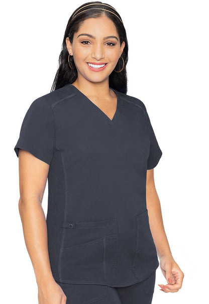 Med Couture Touch V Neck Scrub Top MC7459 in Black, Cie, Navy, Pewter, Royal, White - Scrubs Select