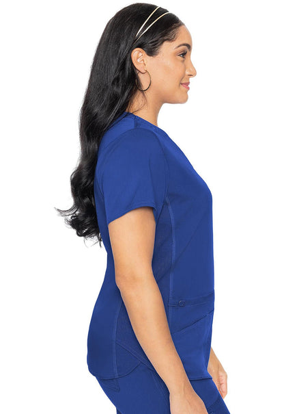 Med Couture Touch V Neck Scrub Top MC7459 in Black, Cie, Navy, Pewter, Royal, White - Scrubs Select