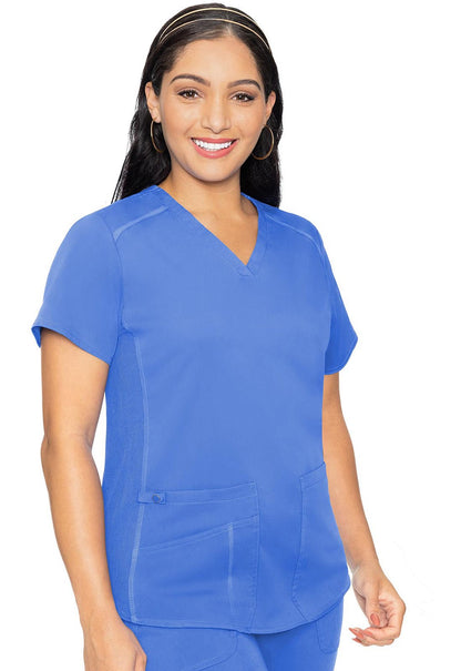 Med Couture Touch V Neck Scrub Top MC7459 in Black, Cie, Navy, Pewter, Royal, White - Scrubs Select