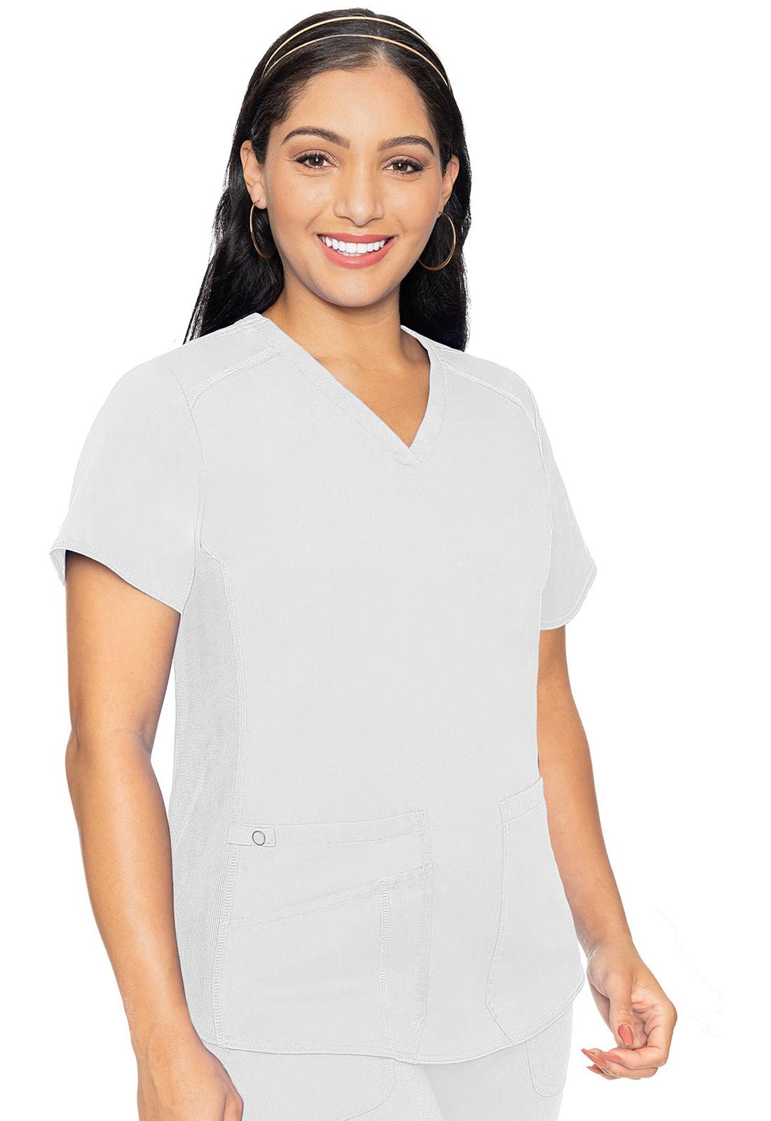 Med Couture Touch V Neck Scrub Top MC7459 in Black, Cie, Navy, Pewter, Royal, White - Scrubs Select