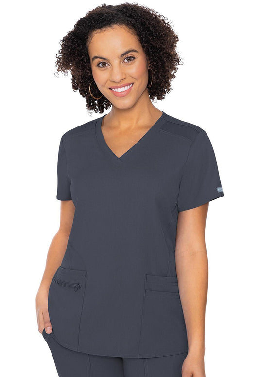 Med Couture Touch V Neck Scrub Top MC7468 in Black, Navy, Pewter, Royal - Scrubs Select